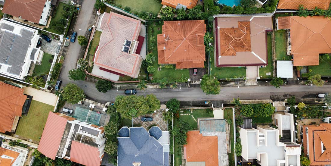 Birds eye view of houses