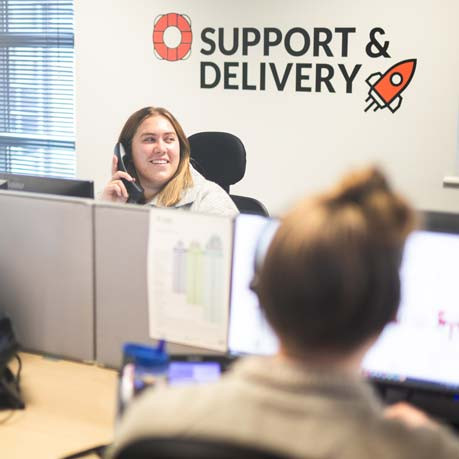 Support and delivery staff on telephone calls