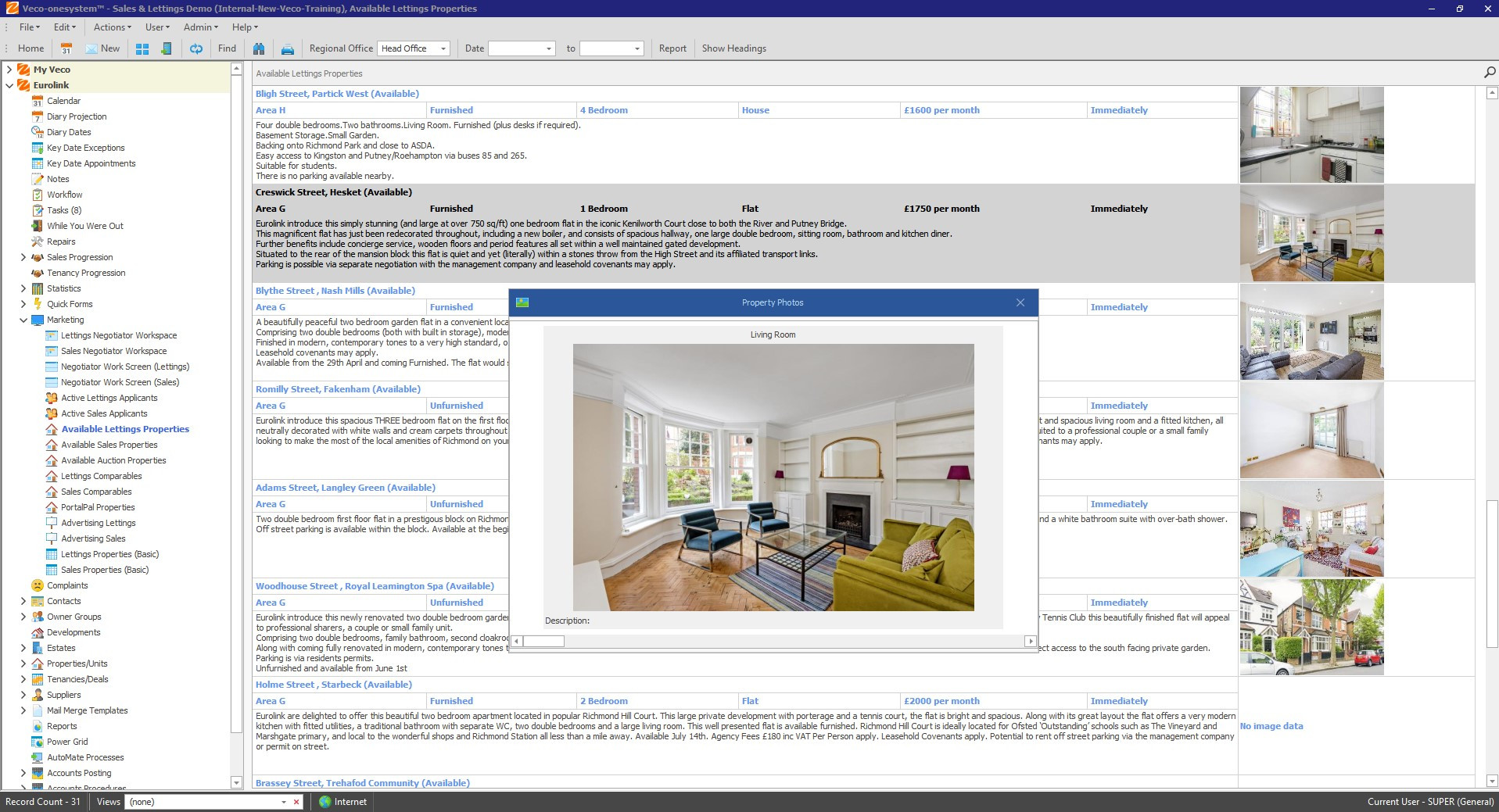 Screenshot of old veco software